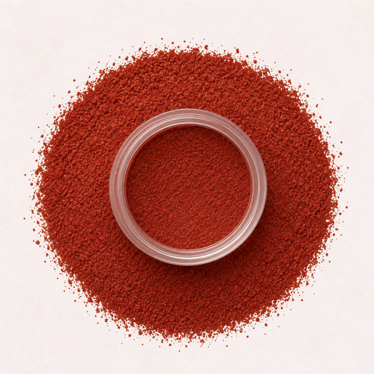 fancyhands® Letizia Dipping Powder in klassischem Rot ohne Glitzer im offenen Tiegel, umgeben von losem Pulver.