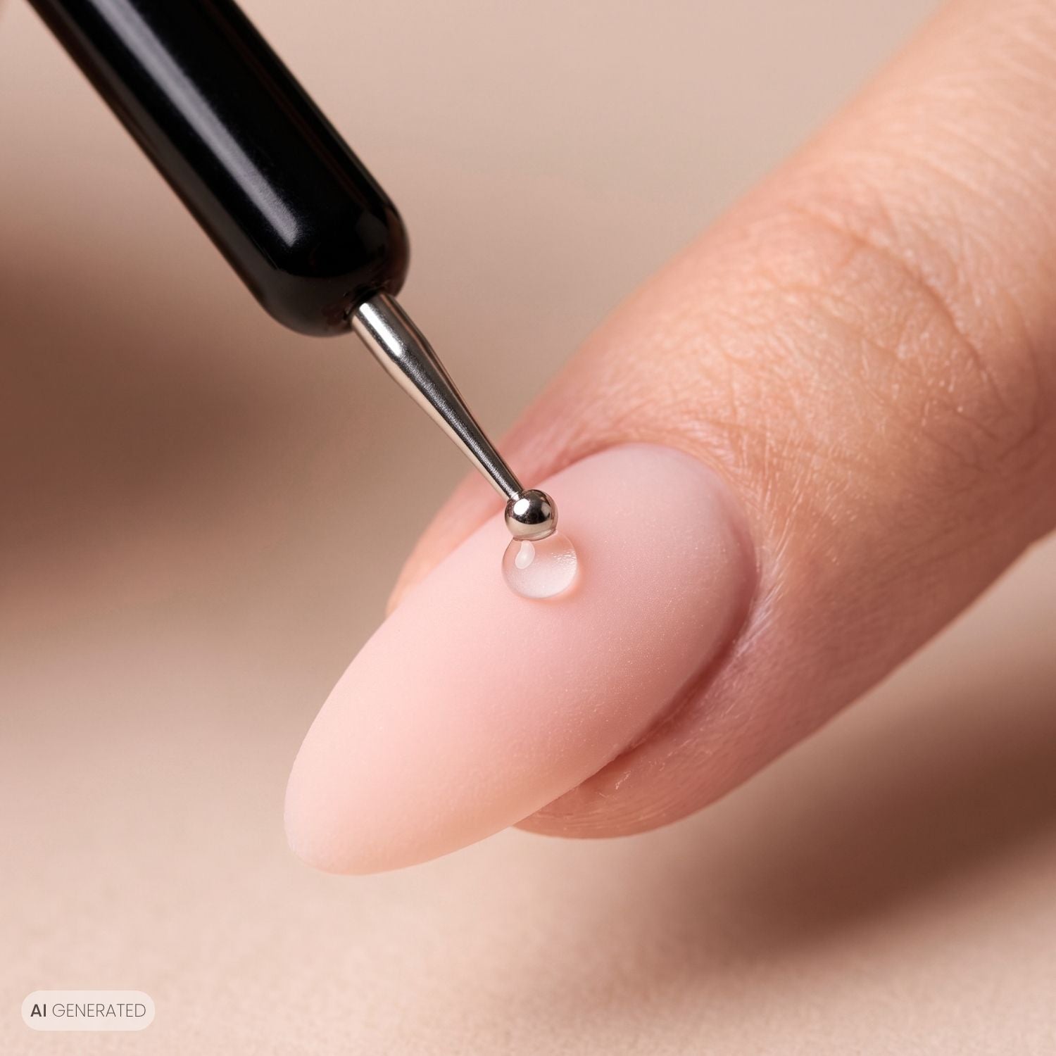 fancyhands® Nail Art Dotting Tool beim Platzieren eines feinen Punktes auf einem Nagel – KI-generierte Darstellung