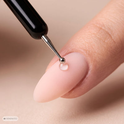 fancyhands® Nail Art Dotting Tool beim Platzieren eines feinen Punktes auf einem Nagel – KI-generierte Darstellung