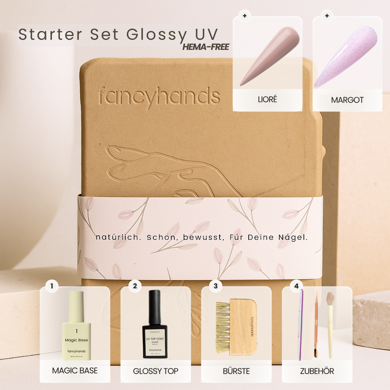 Starter Set Glossy UV HEMA free + 2 Bestseller Farben