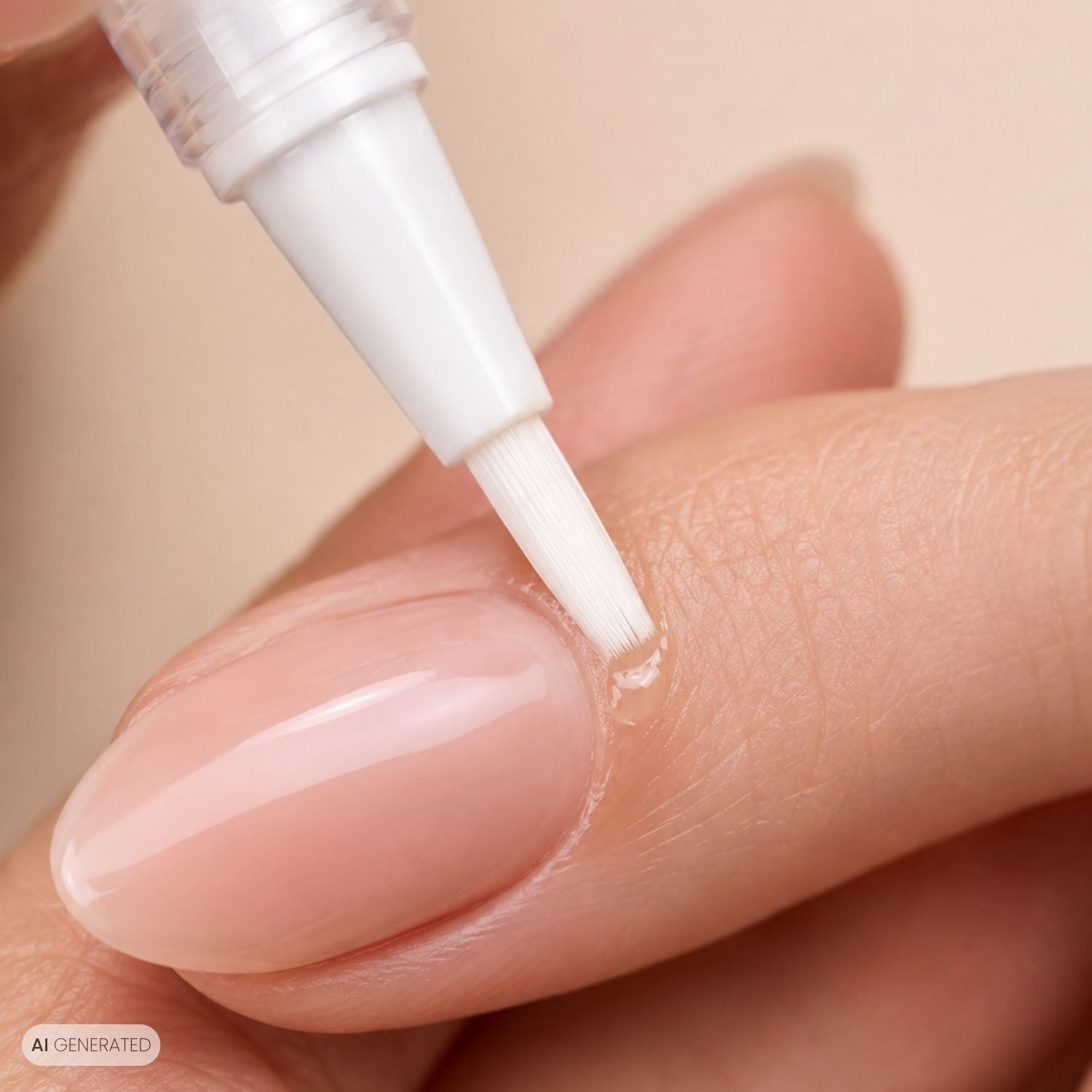 fancyhands® Nagelpflegeölstift beim Auftragen des Pflegeöls auf die Nagelhaut – KI-generierte Darstellung